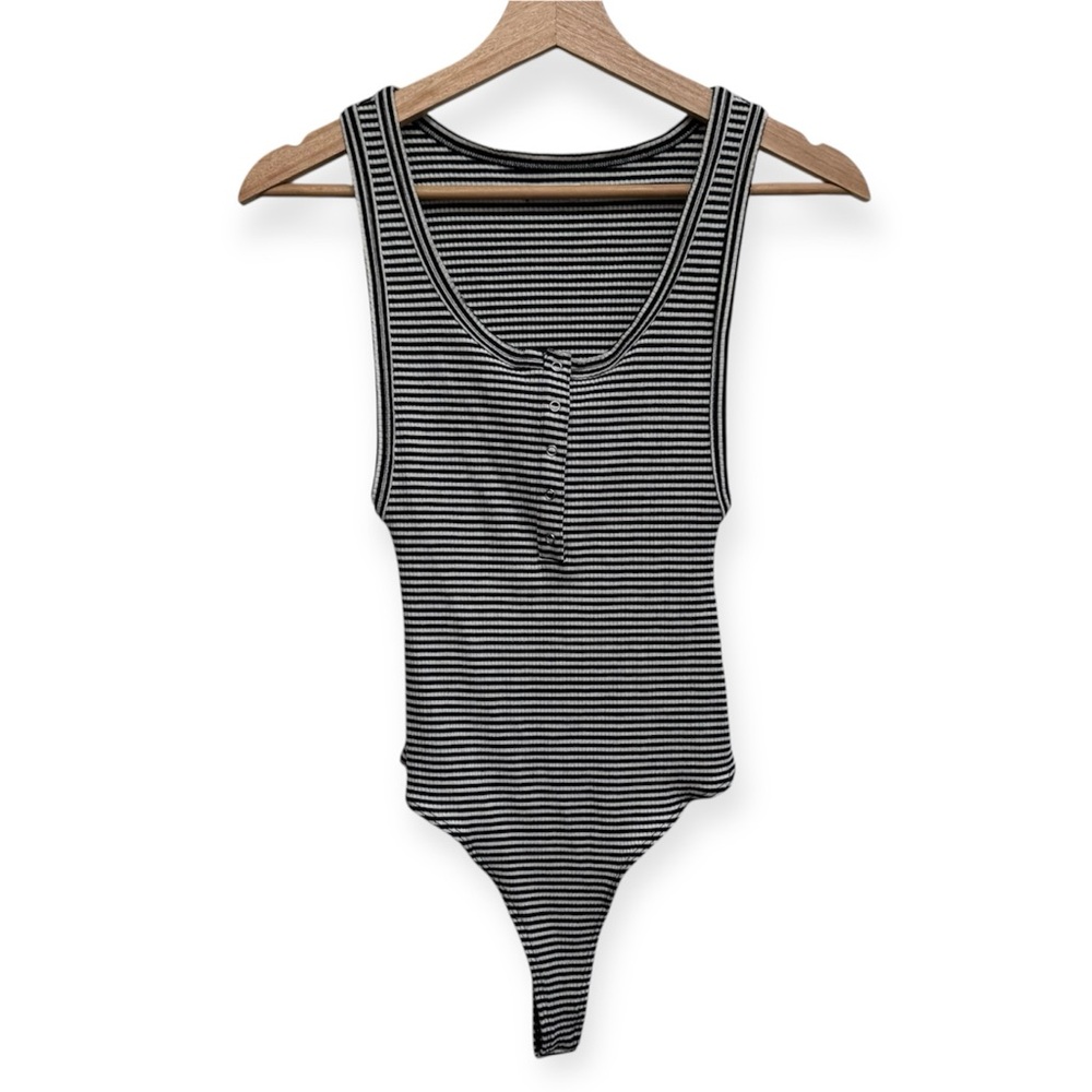 Reformation Striped Henley Sleeveless Bodysuit